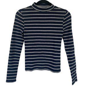 Forever21 Navy blue striped mock neck long sleeve top